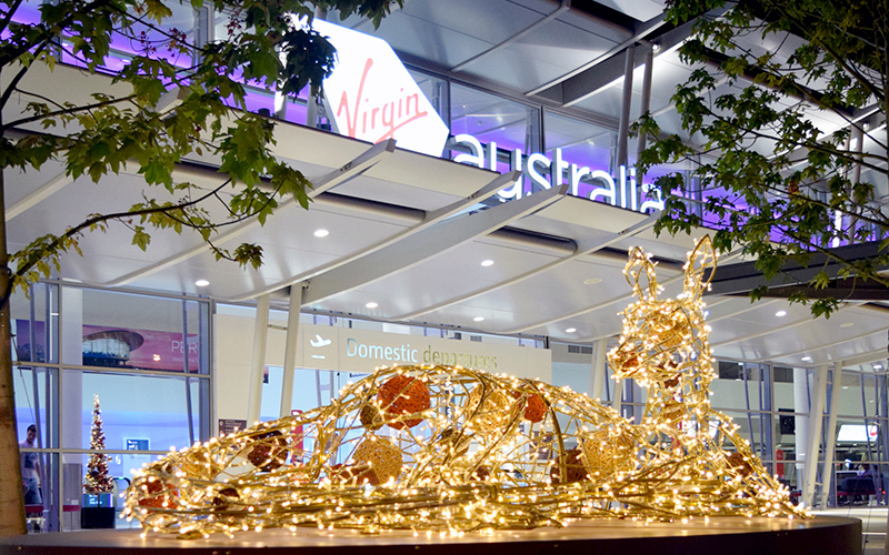 Christmas kangaroo decoration at Perth Airport
