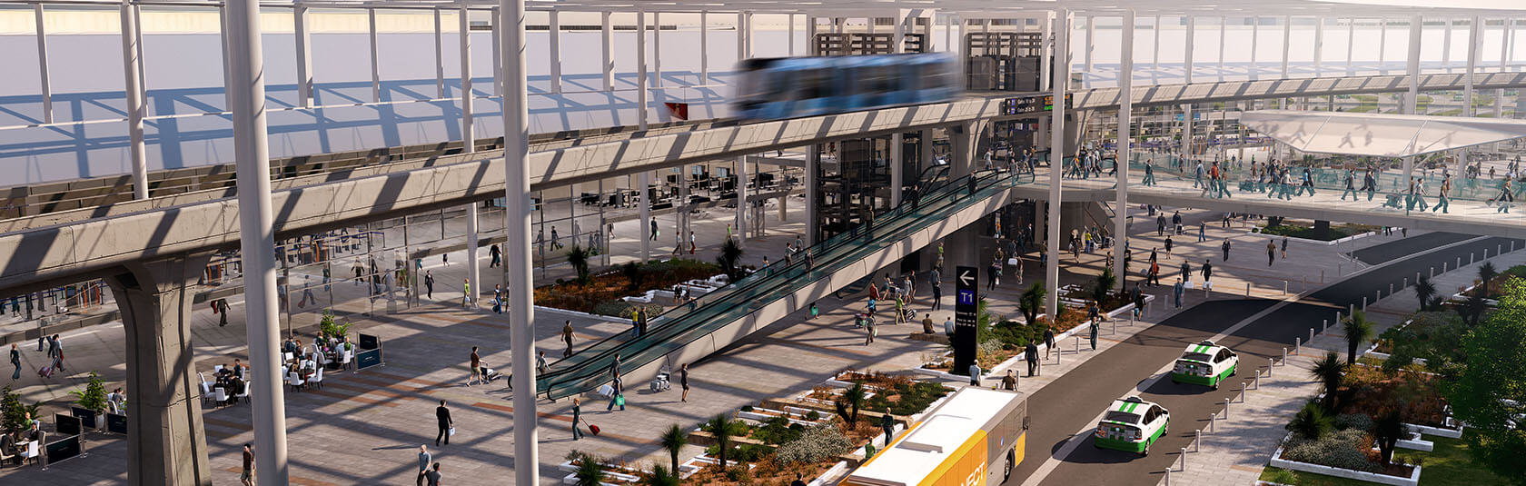 Artist impression of a proposed automated people mover at Perth Airport