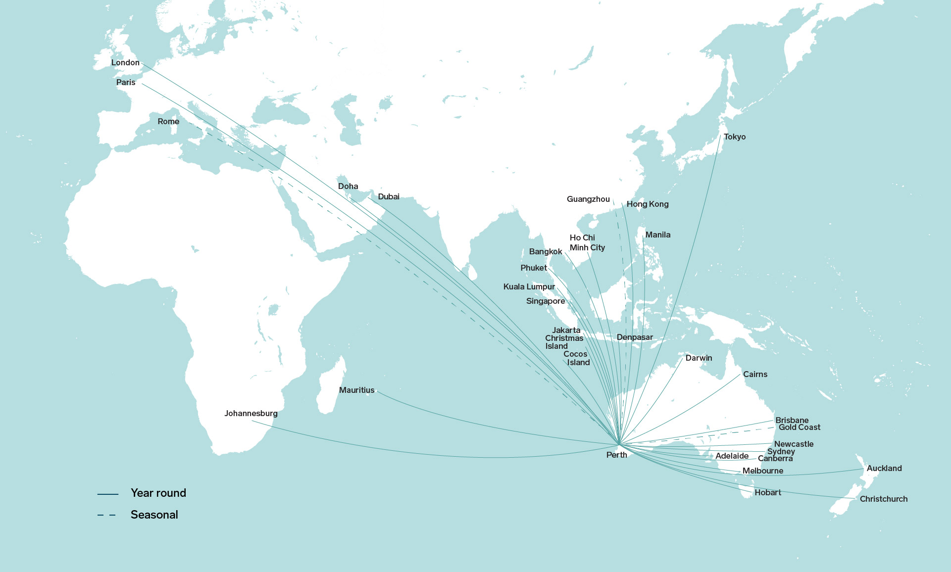 International routes available from Perth Airport