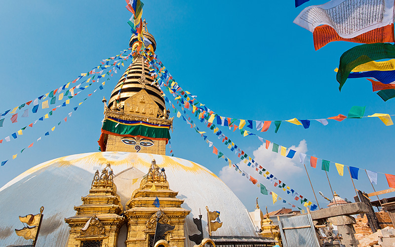 Coloured prayer flags decorating Swayambhunath Temple
