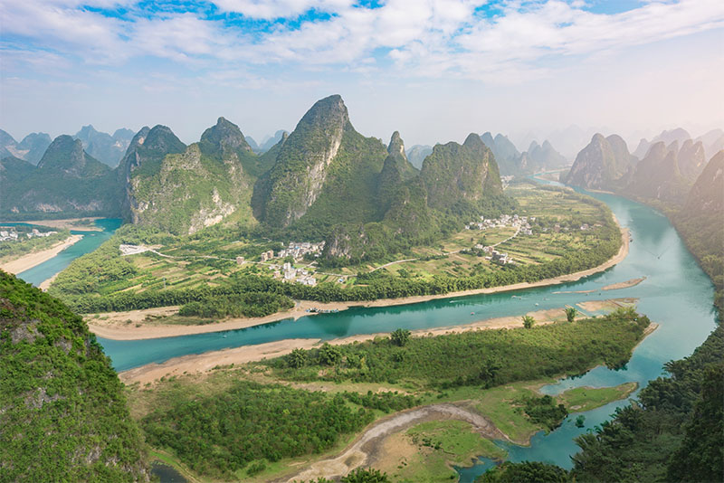 Early morning view over the Li River, Yangshuo, China.
