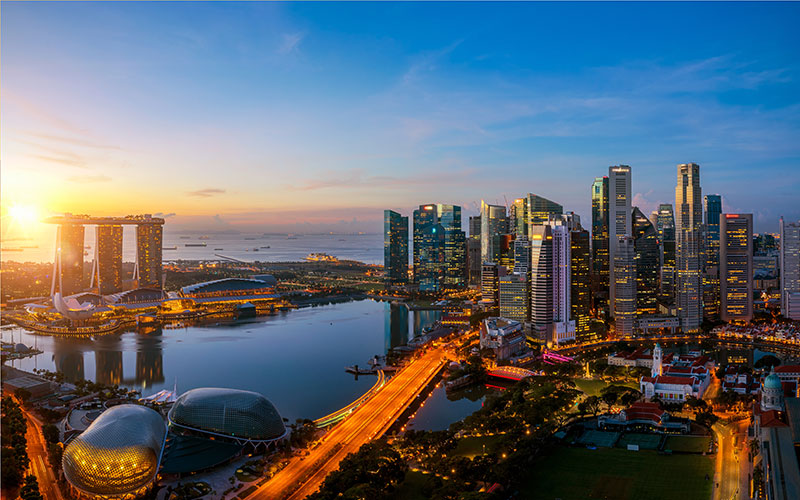 Twilight over Singapore skyscrapers
