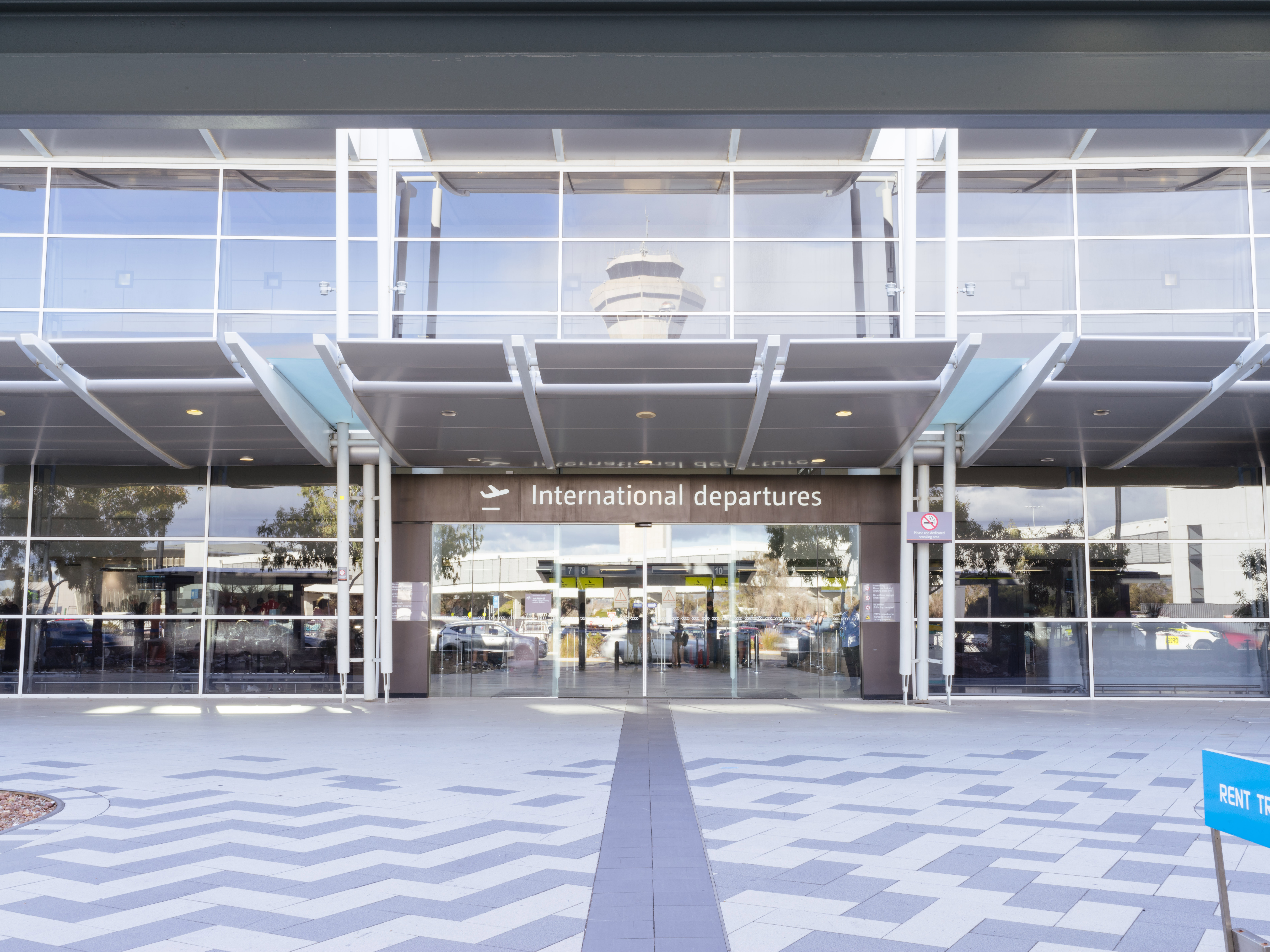 image of the front of the international departures