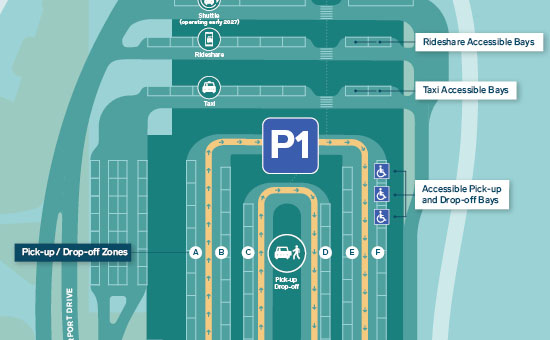 Map of pick up and drop off area of P1 parking